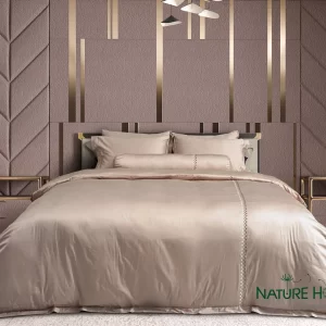 Bộ chăn ga Nature Home Cotton Kim Cương Nâu Kem Luxe