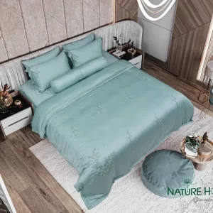 Bộ chăn ga Tencel Nature Home Anh Đào Xanh Ngọc Luxe
