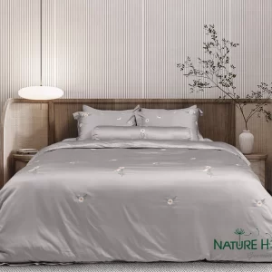 Bộ chăn ga Nature Home Tencel Cotton Cúc Họa Mi Ghi Sáng