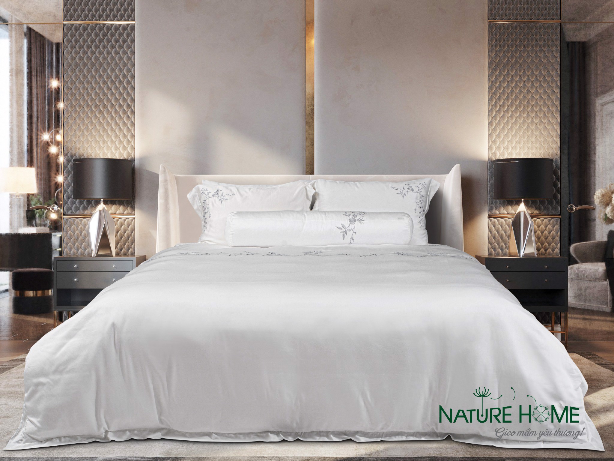 Bộ chăn ga Trắng Hoa Dây Luxury